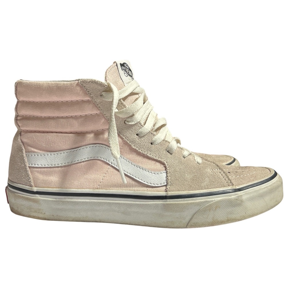 Vans Sk8-Hi High Top Sneakers Pink Cream Suede Canvas Skate Shoes Womens Size 10
